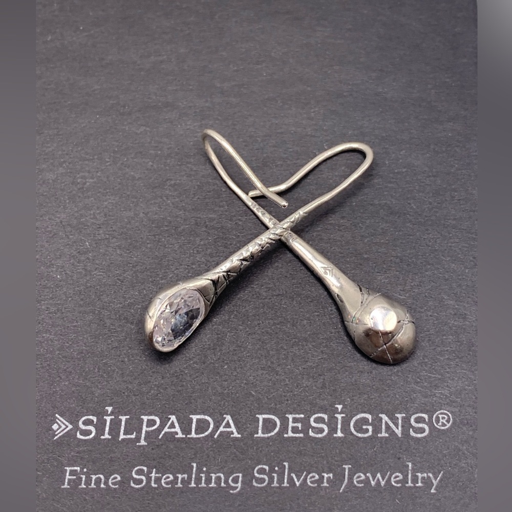 Silpada Vintage Sterling Falling Star Cubic Zirconia Threader Earrings